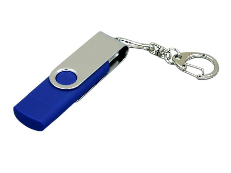 Флешка с поворотным механизмом, c дополнительным разъемом Micro USB, 16 Гб, синий Флешка с поворотным механизмом, c дополнительным разъемом Micro USB, 16 Гб, синий
