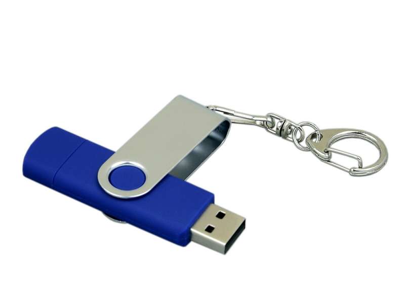 Флешка с  поворотным механизмом, c дополнительным разъемом Micro USB, 16 Гб, синий №3