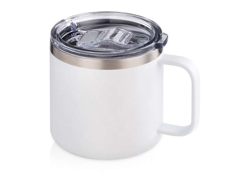 Кружка стальная Alaska с крышкой слайдером, powder coating, белый Кружка стальная Alaska с крышкой слайдером, powder coating, белый