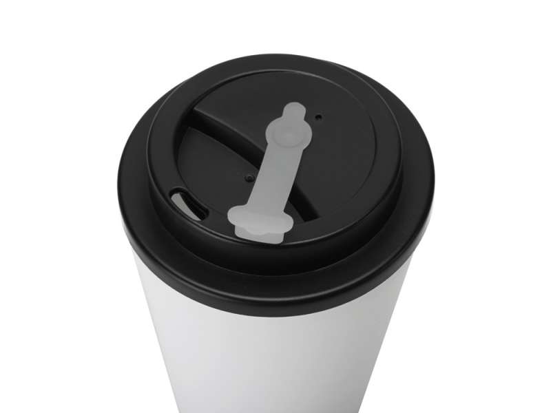 Пластиковый стакан Take away с двойными стенками и крышкой с силиконовым клапаном, 350 мл, белый/черный №3