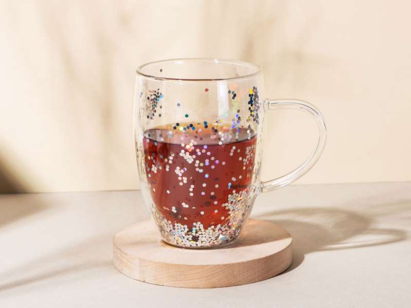 Кружка с двойными стенками с блестками, 360 мл, серебристый №5