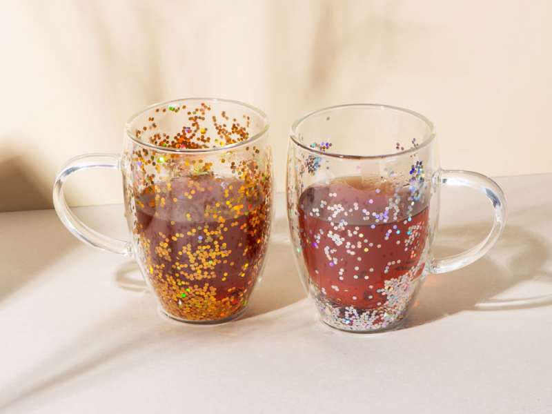 Кружка с двойными стенками с блестками, 360 мл, серебристый №7