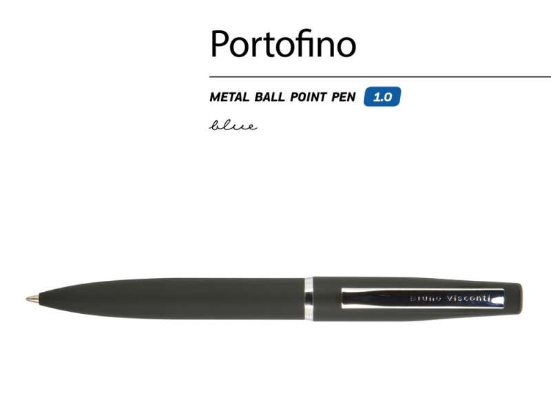 Ручка Portofino шариковая  автоматическая, черный металлический корпус, 1,0 мм, синяя №2
