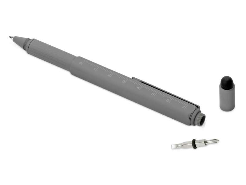 Ручка шариковая металлическая Tool, серый. Встроенный уровень, мини отвертка, стилус №3