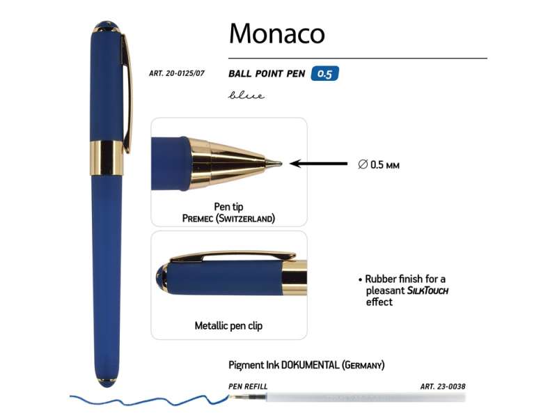 Ручка пластиковая шариковая Monaco, 0,5мм, синие чернила, темно-синий №3