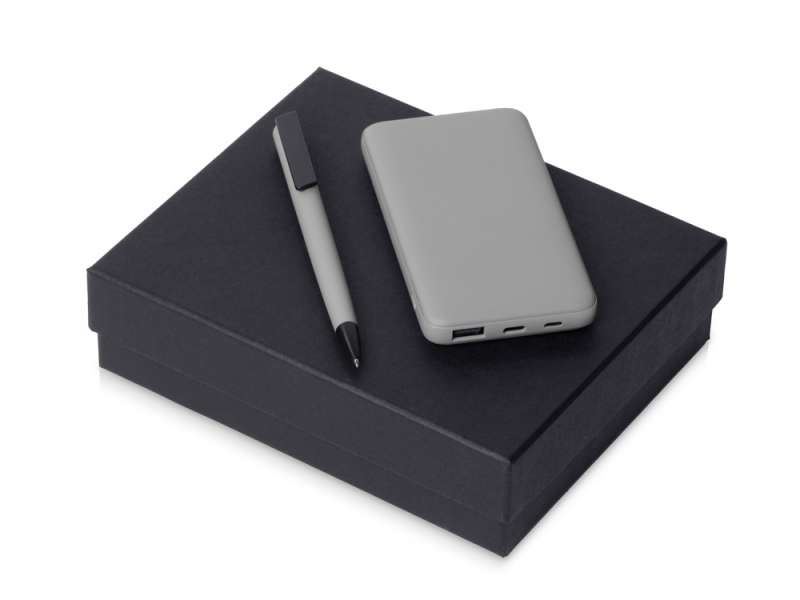 Подарочный набор c пластиковой ручкой, повербанком С2, 10000 mAh, серый Подарочный набор c пластиковой ручкой, повербанком С2, 10000 mAh, серый