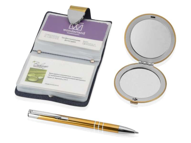 Набор Чувства: шариковая ручка, зеркало, визитница, золотистый (Р) №2