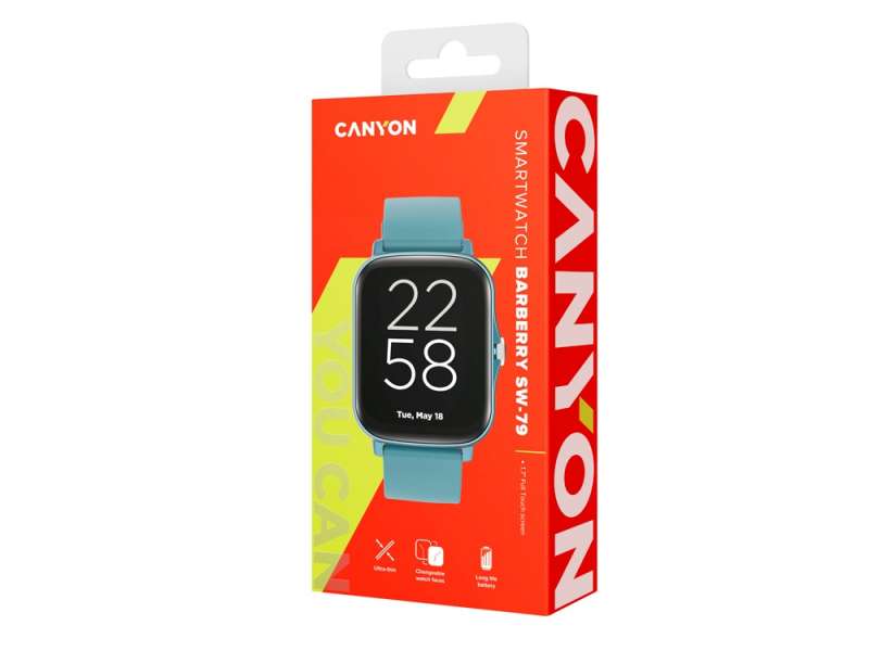 Умные часы CANYON Barberry SW-79, IP 67, BT 5.1, сенсорный дисплей 1.7, морская волна №8