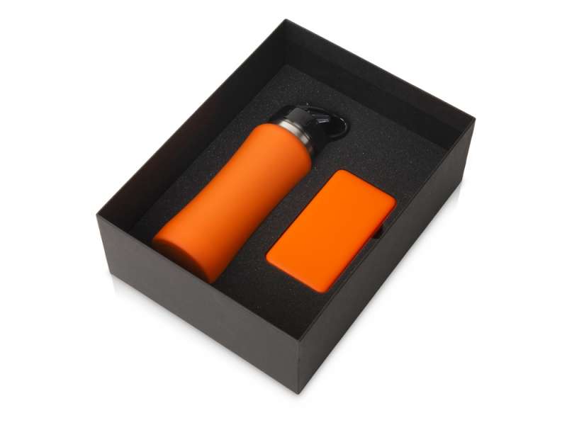 Подарочный набор с бутылкой для воды и повербанком С2, 10000 mAh, оранжевый Подарочный набор с бутылкой для воды и повербанком С2, 10000 mAh, оранжевый