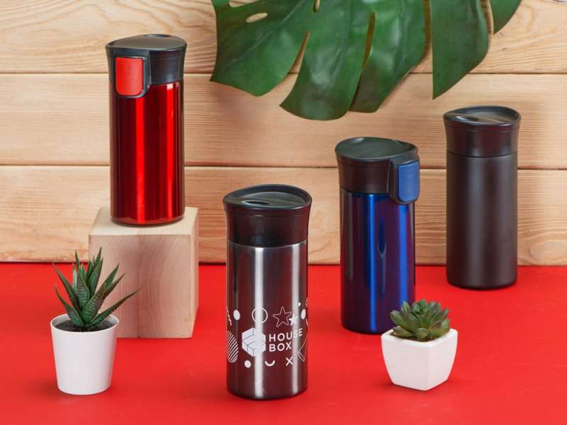 Вакуумная термокружка с кнопкой Upgrade, Waterline, тубус, темно-синий №9