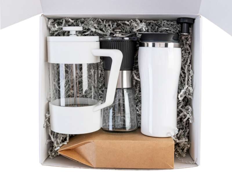 Подарочный набор с кофе, кружкой и френч-прессом Бодрое утро 2.0, белый №3