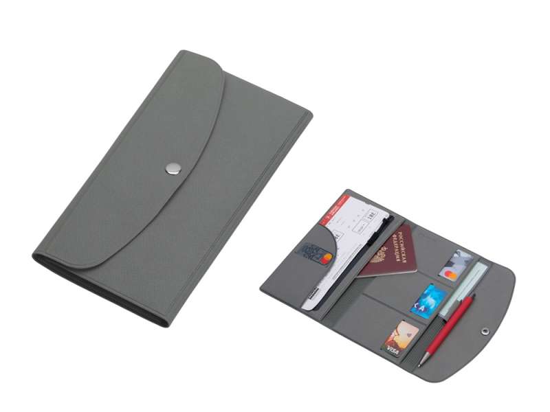 Органайзер для документов на кнопке с отделением для купюр и ручки, упаковка в индивидуальный пакет, серый