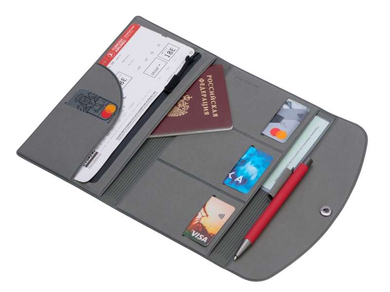 Органайзер для документов на кнопке с отделением для купюр и ручки, упаковка в индивидуальный пакет, серый №2