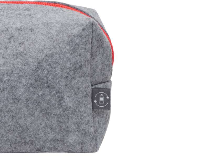 Косметичка из РПЕТ фетра с ручкой Felt, серый с красным №7