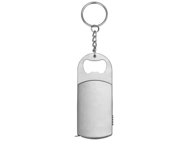 Брелок-открывалка с рулеткой и фонариком Open, серебристый №3