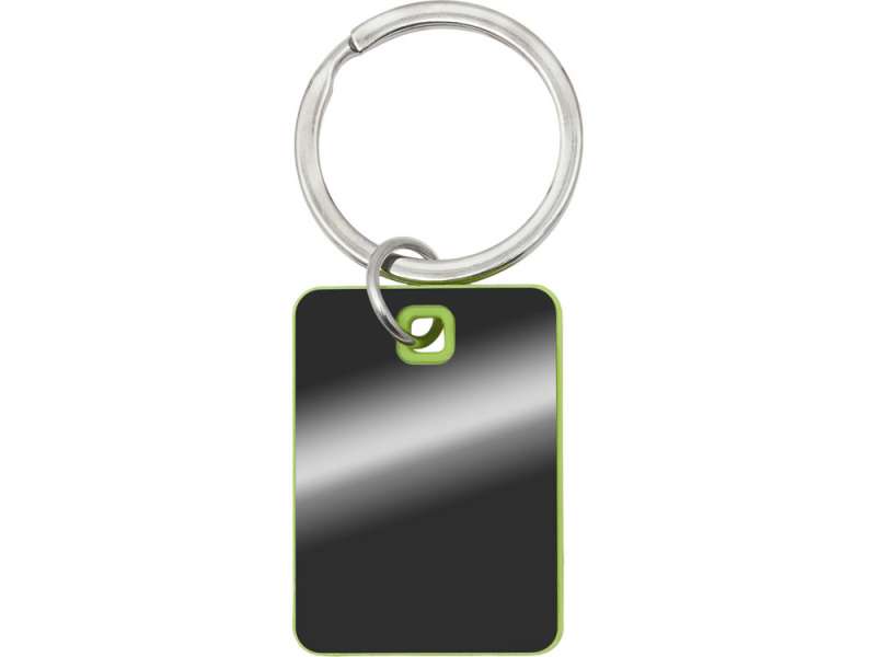 Металлический брелок с пластиковой цветной вставкой SteelPop Rct, серебристый с зеленым яблоком №2