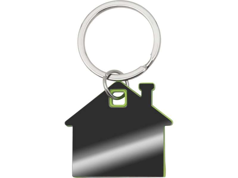 Металлический брелок с пластиковой цветной вставкой SteelPop House, серебристый с зеленым яблоком №2