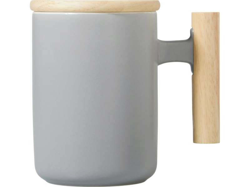 Кружка с ручкой и крышкой из каучукового дерева Jeny, серый №3