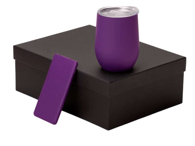 Подарочный набор с термокружкой и повербанком С1, 5000 mAh, фиолетовый