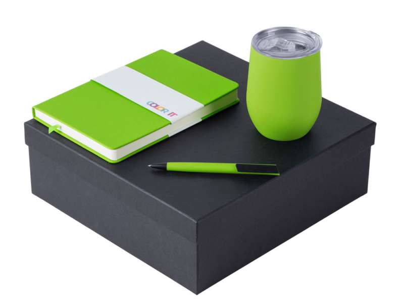 Подарочный набор c блокнотом C2, ручкой и термокружкой, зеленое яблоко Подарочный набор c блокнотом C2, ручкой и термокружкой, зеленое яблоко
