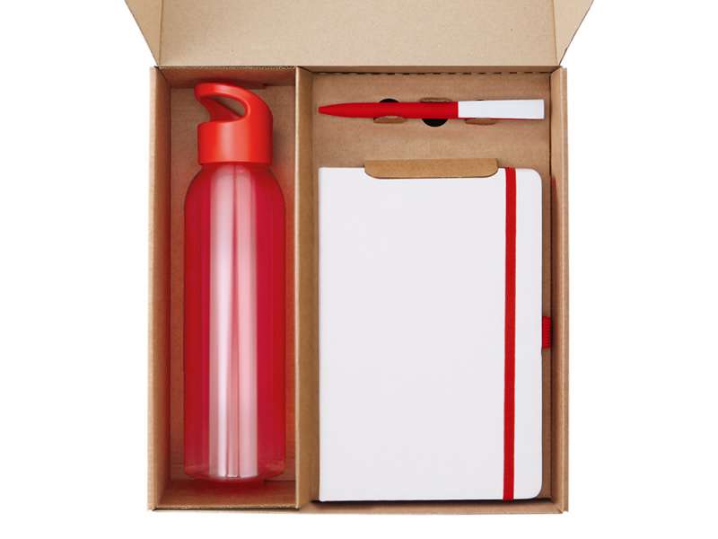 Подарочный набор с бутылкой для воды. блокнотом, ручкой и ланчбоксом, красный №2