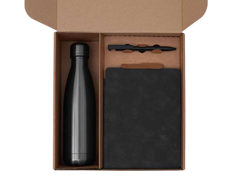 Подарочный набор с термобутылкой, блокнотом, ручкой и чаем, черный №2
