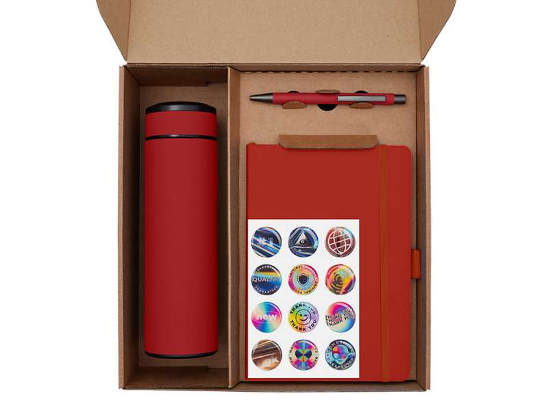 Подарочный набор с термосом, блокнотом, ручкой и чаем, красный №2