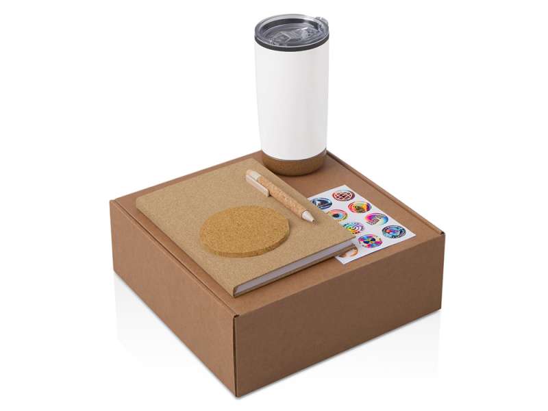 Подарочный набор из пробки с блокнотом, ручкой и термокружкой Подарочный набор из пробки с блокнотом, ручкой и термокружкой