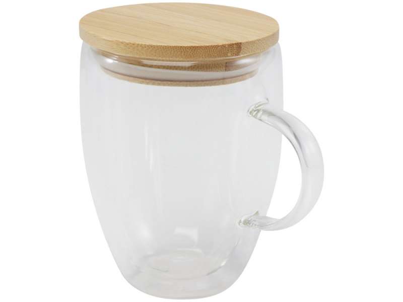 Стеклянная кружка Leona объемом 350 мл с бамбуковой крышкой - прозрачный №3