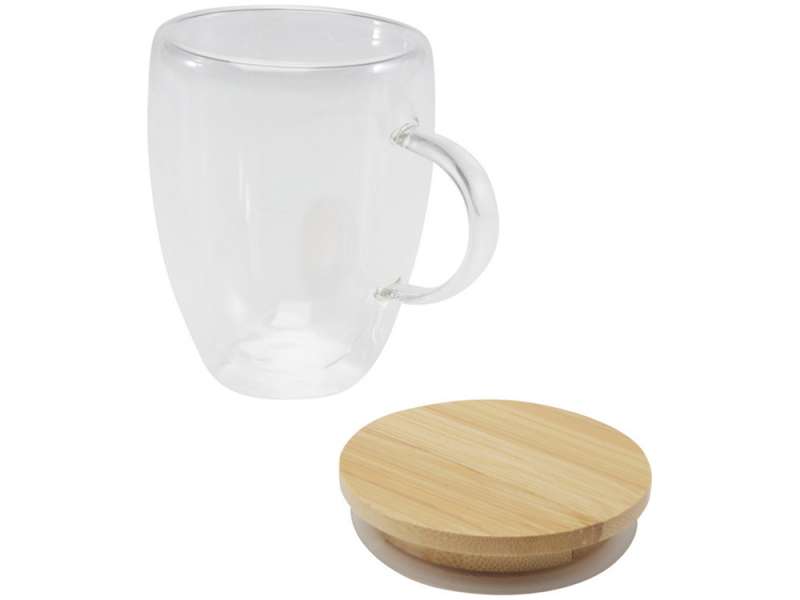 Стеклянная кружка Leona объемом 350 мл с бамбуковой крышкой - прозрачный №4