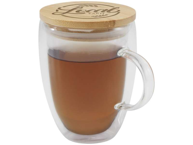 Стеклянная кружка Leona объемом 350 мл с бамбуковой крышкой - прозрачный №5
