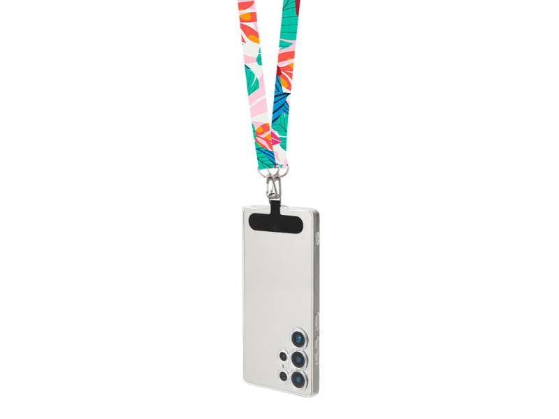 Ланъярд 2 см под сублимацию с 2-мя трендовыми карабинами и узким держателем для телефона из ПЭ, серебристый №5