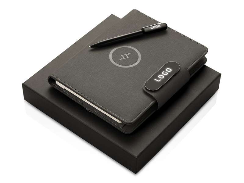 Подарочный набор металлическая ручка и блокнот А5 Twilight со светящимся логотипом и пауэрбэнком Подарочный набор металлическая ручка и блокнот А5 Twilight со светящимся логотипом и пауэрбэнком