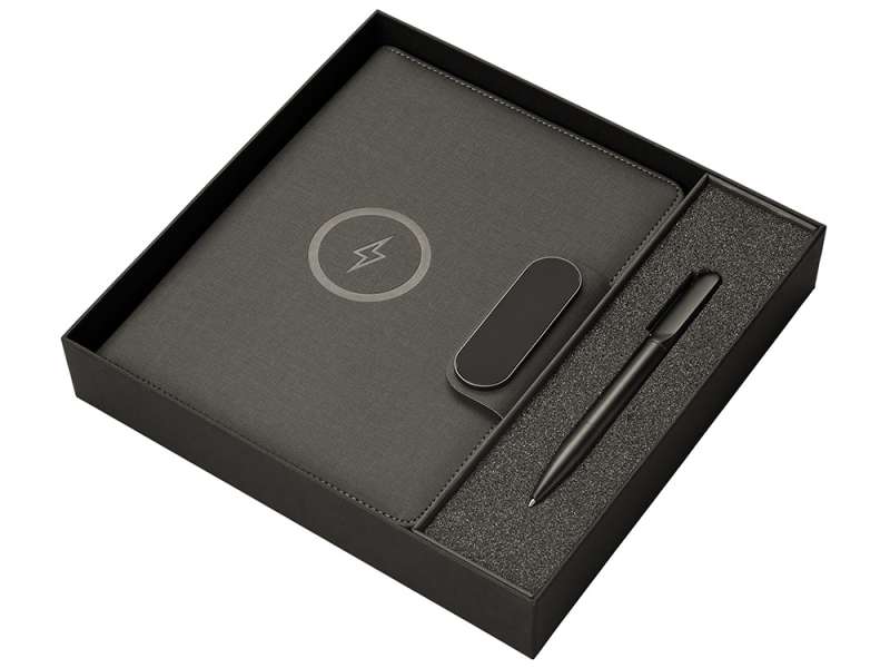 Подарочный набор металлическая ручка и блокнот А5 Twilight  со светящимся логотипом и пауэрбэнком №17