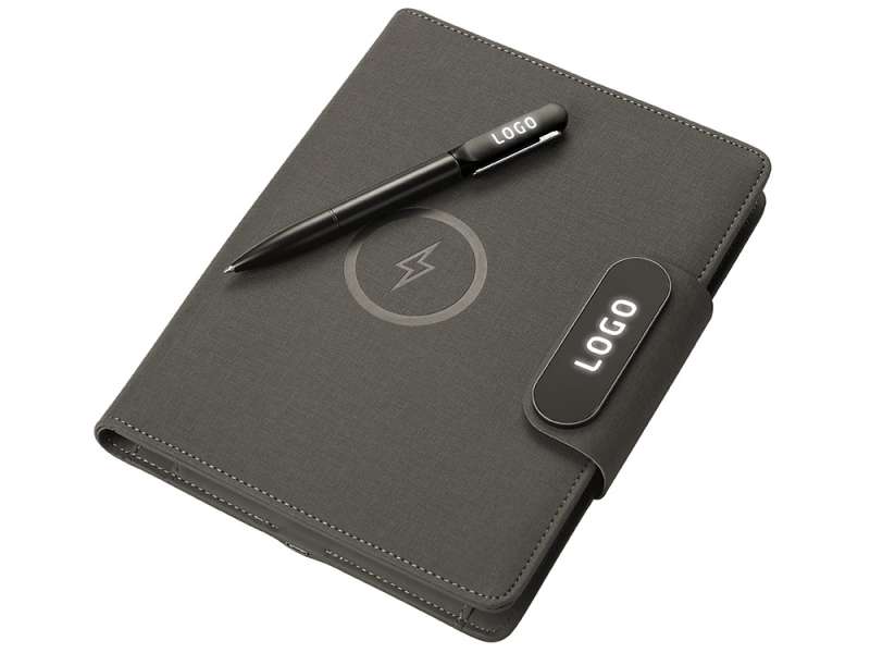 Подарочный набор металлическая ручка и блокнот А5 Twilight  со светящимся логотипом и пауэрбэнком №16