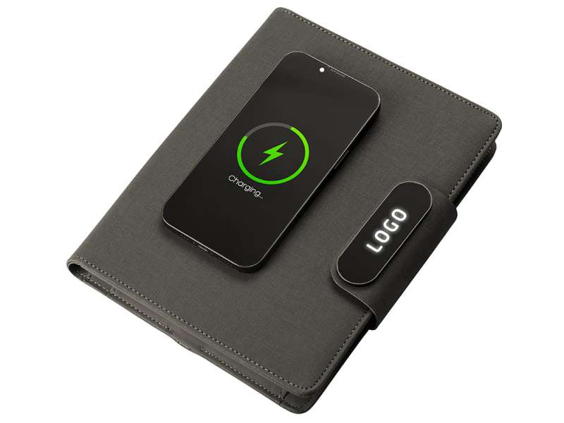 Подарочный набор металлическая ручка и блокнот А5 Twilight  со светящимся логотипом и пауэрбэнком №15