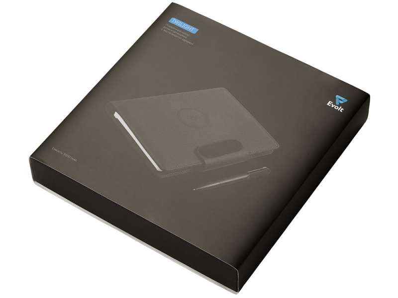 Подарочный набор металлическая ручка и блокнот А5 Twilight  со светящимся логотипом и пауэрбэнком №18