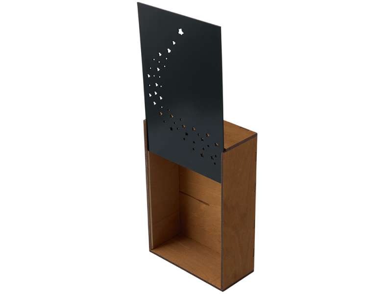 Подарочная коробка из фанеры Constellation 330х220х100 мм, фанера 6 мм, крышка на выдвижных пазах черная ЛХДФ 3 мм, бечевка №10