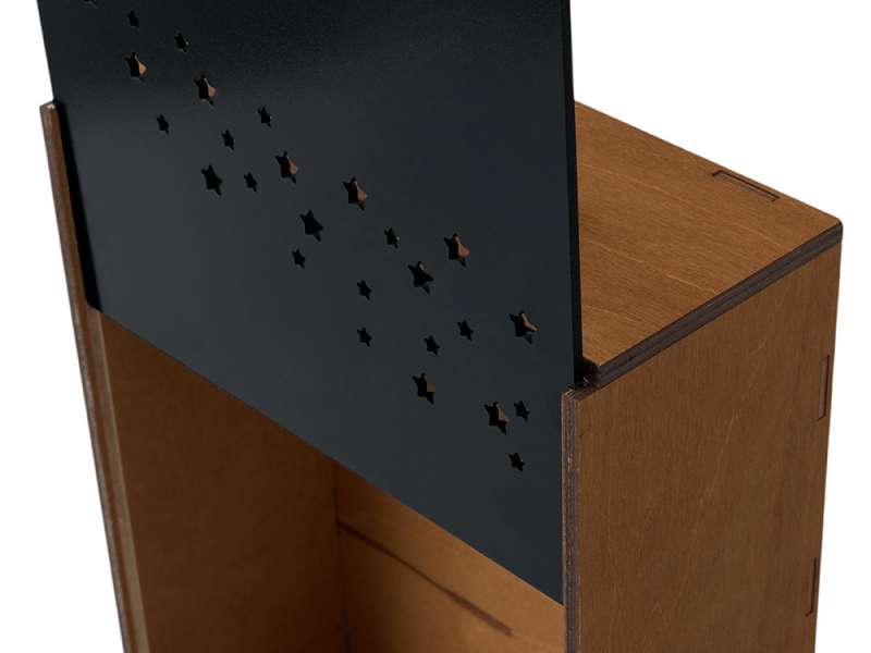 Подарочная коробка из фанеры Constellation 330х220х100 мм, фанера 6 мм, крышка на выдвижных пазах черная ЛХДФ 3 мм, бечевка №5