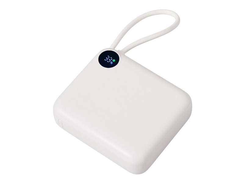 Внешний аккумулятор со встроенным кабелем Liri, QC/PD, 10000 мАч, теплый белый