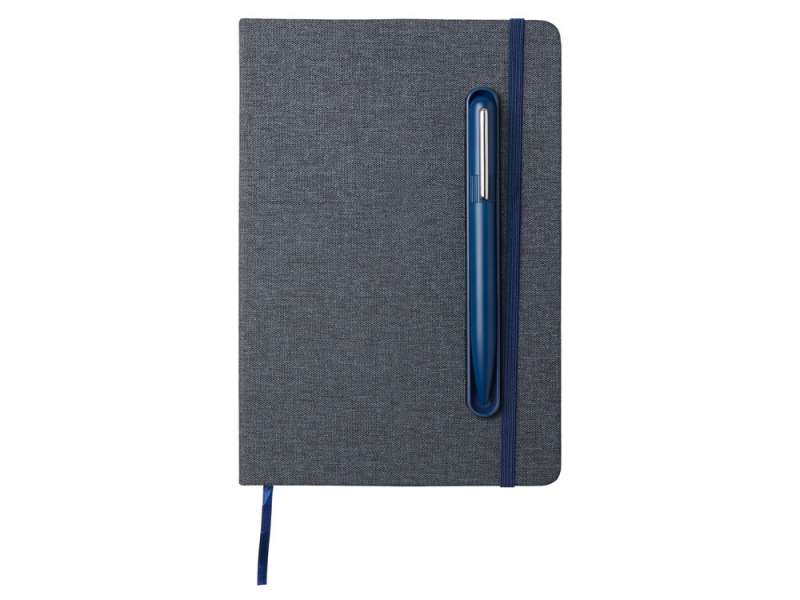 Набор блокнот А5 с магнитным держателем для ручки и подставкой для телефона и металлической шариковой ручкой NotaBene, темно-синий №12