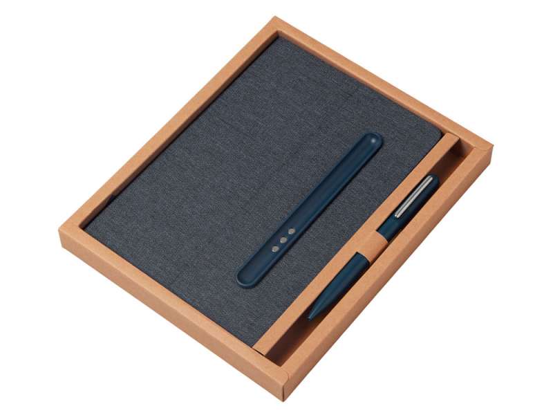 Набор блокнот А5 с магнитным держателем для ручки и подставкой для телефона и металлической шариковой ручкой NotaBene, темно-синий №4