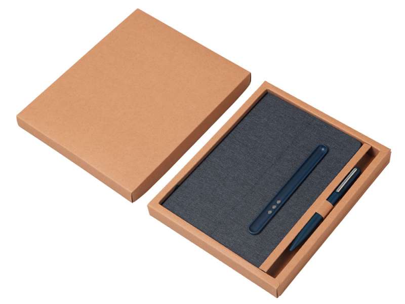 Набор блокнот А5 с магнитным держателем для ручки и подставкой для телефона и металлической шариковой ручкой NotaBene, темно-синий №3