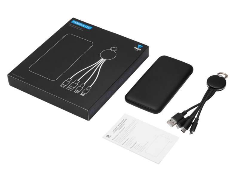 Набор из внешнего акуумулятора и универсального кабеля с подсветкой лого Reserve LED, 10000mAh, черный №14