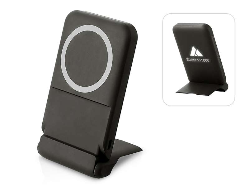 Беспроводной внешний аккумулятор с подсветкой лого и подставкой Magflash, 10000 мАч, 15 Вт, черный