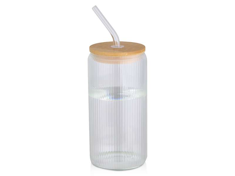 Ёмкость Mirage из боросиликатного стекла объемом 500 мл с одинарными стенками и крышкой из бамбука - Прозрачный
