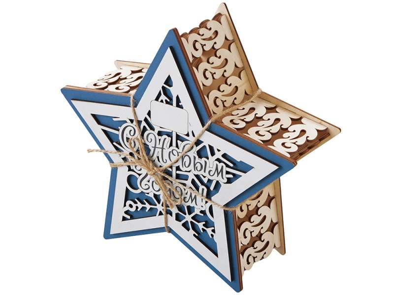Шкатулка из фанеры в виде звезды Asteris, сине-серебристый №5