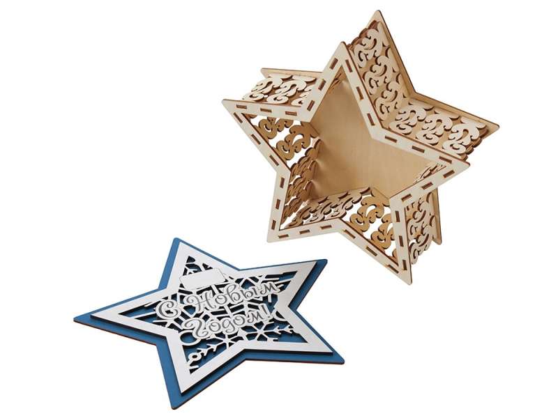 Шкатулка из фанеры в виде звезды Asteris, сине-серебристый №9