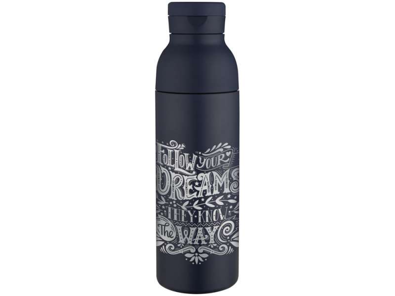 Illuminate бутылка для воды объемом 650 мл из переработанной нержавеющей стали RCS с двойными стенками и набором из 3 крышек - Синий Navy №7