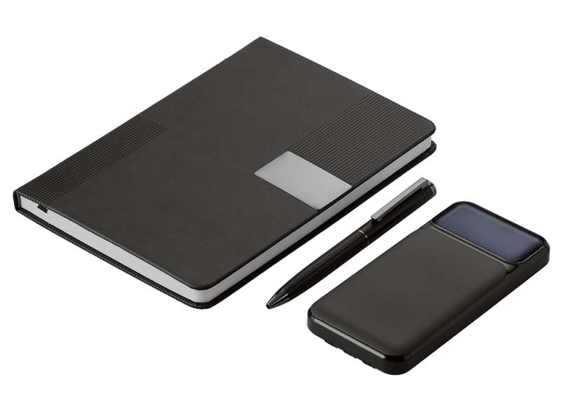 Подарочный набор Tesla с блокнотом А5, ручкой и пауэрбенком на 10 000 mAh, черный №14